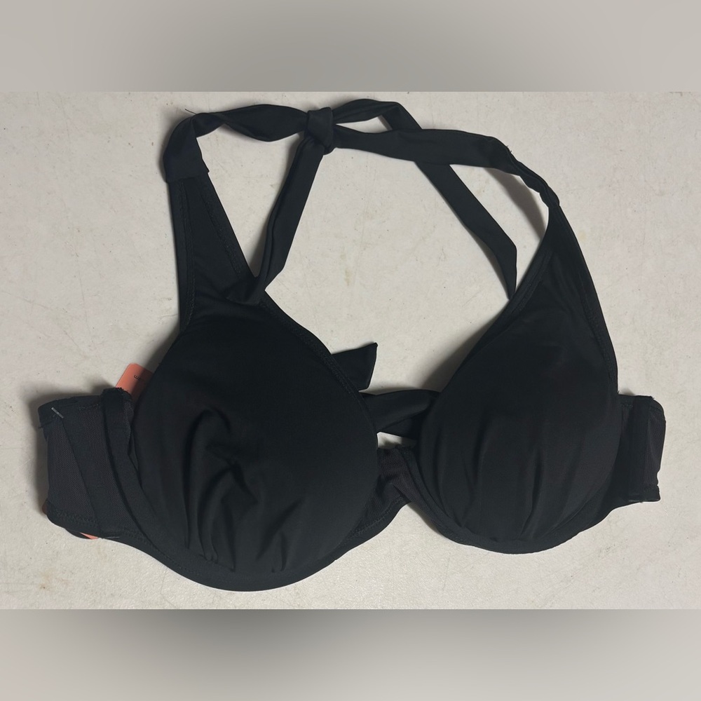 Shapermint Essentials Full Coverage Halter Bikini Top‎ Black Large NWT Vacation